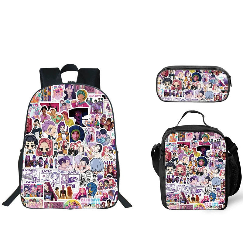 KPop Demon Hunters Schoolbag Backpack Lunch Bag Pencil Case 3pcs Set Gift for Kids Students