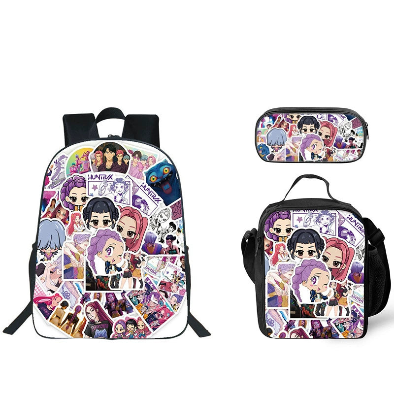 KPop Demon Hunters Schoolbag Backpack Lunch Bag Pencil Case 3pcs Set Gift for Kids Students