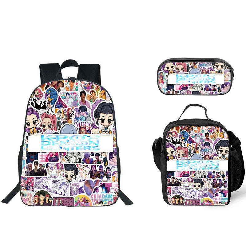 KPop Demon Hunters Schoolbag Backpack Lunch Bag Pencil Case 3pcs Set Gift for Kids Students