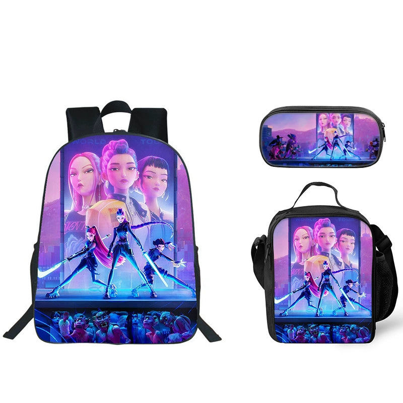 KPop Demon Hunters Schoolbag Backpack Lunch Bag Pencil Case 3pcs Set Gift for Kids Students