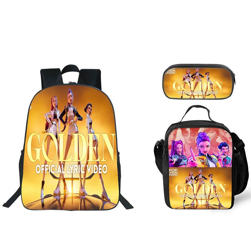 KPop Demon Hunters Schoolbag Backpack Lunch Bag Pencil Case 3pcs Set Gift for Kids Students