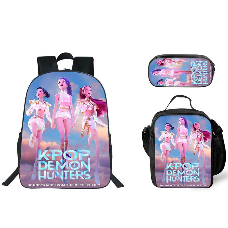 KPop Demon Hunters Schoolbag Backpack Lunch Bag Pencil Case 3pcs Set Gift for Kids Students