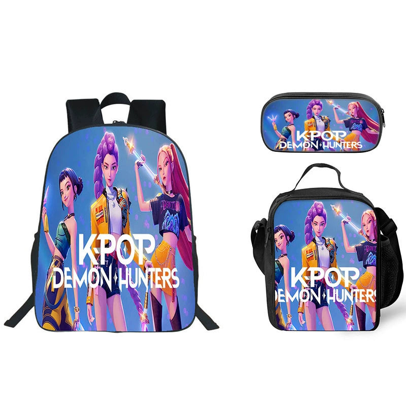 KPop Demon Hunters Schoolbag Backpack Lunch Bag Pencil Case 3pcs Set Gift for Kids Students
