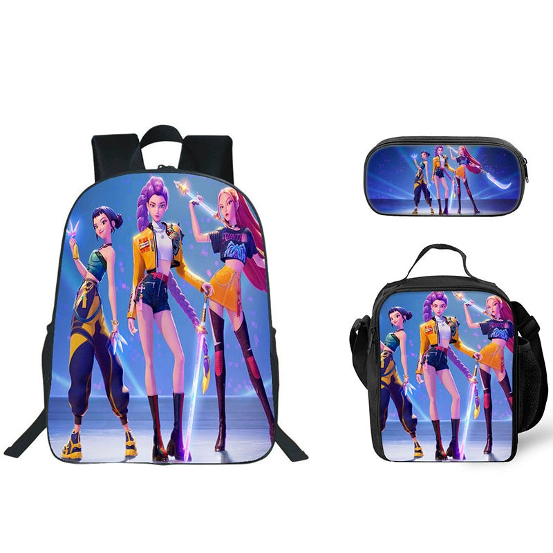 KPop Demon Hunters Schoolbag Backpack Lunch Bag Pencil Case 3pcs Set Gift for Kids Students
