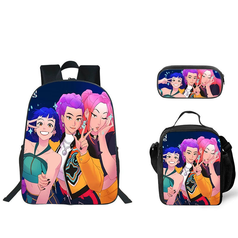 KPop Demon Hunters Schoolbag Backpack Lunch Bag Pencil Case 3pcs Set Gift for Kids Students