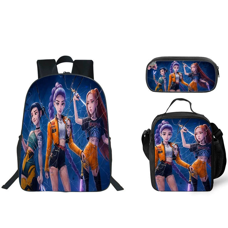 KPop Demon Hunters Schoolbag Backpack Lunch Bag Pencil Case 3pcs Set Gift for Kids Students