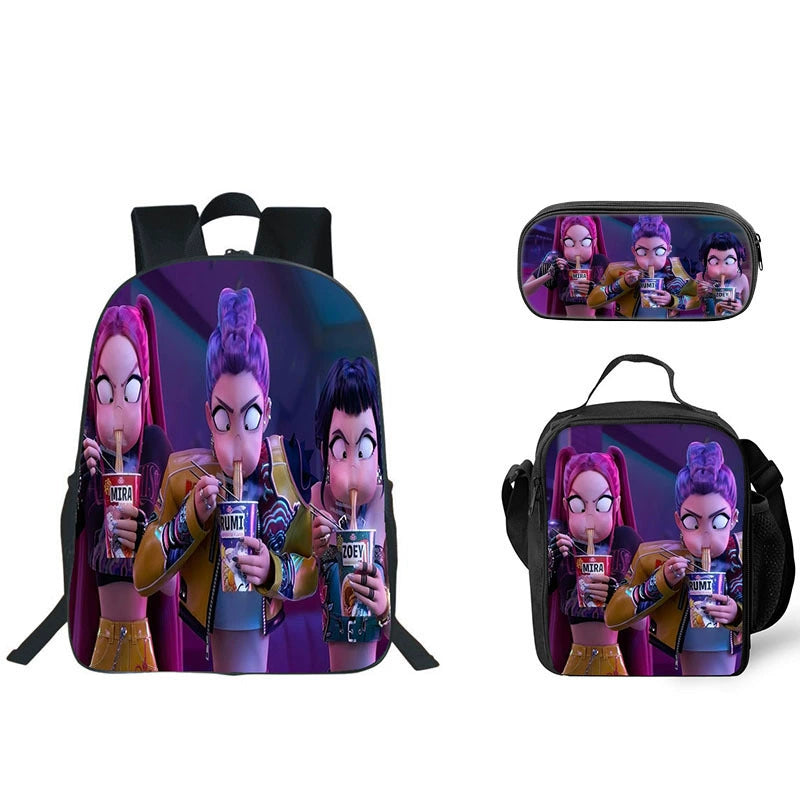 KPop Demon Hunters Schoolbag Backpack Lunch Bag Pencil Case 3pcs Set Gift for Kids Students