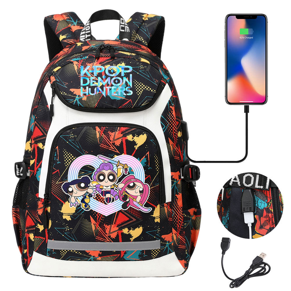 Kpop Demon Hunter USB Charging Backpack School NoteBook Laptop Travel Bags