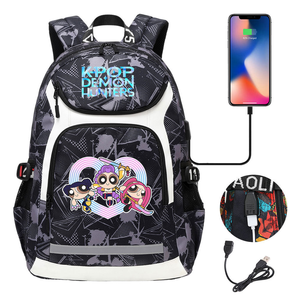 Kpop Demon Hunter USB Charging Backpack School NoteBook Laptop Travel Bags