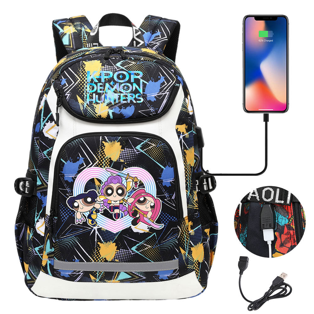 Kpop Demon Hunter USB Charging Backpack School NoteBook Laptop Travel Bags