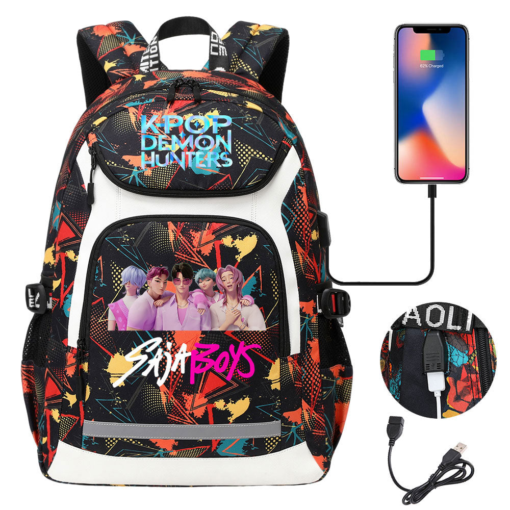 Kpop Demon Hunter USB Charging Backpack School NoteBook Laptop Travel Bags