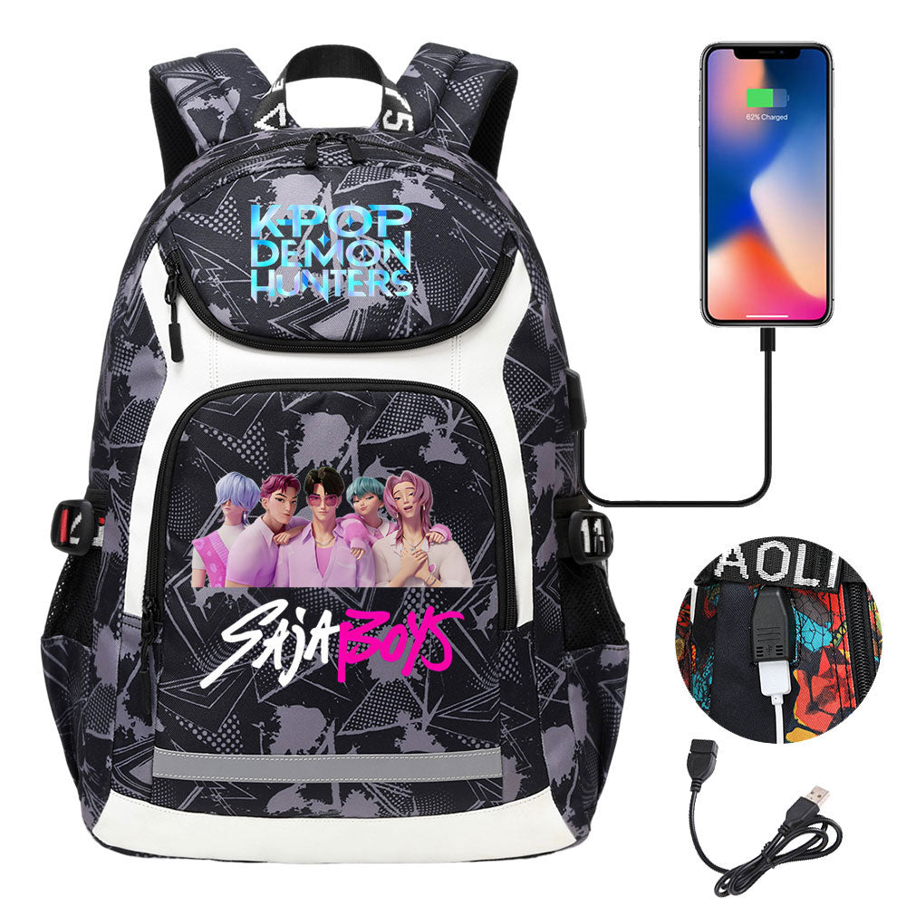 Kpop Demon Hunter USB Charging Backpack School NoteBook Laptop Travel Bags