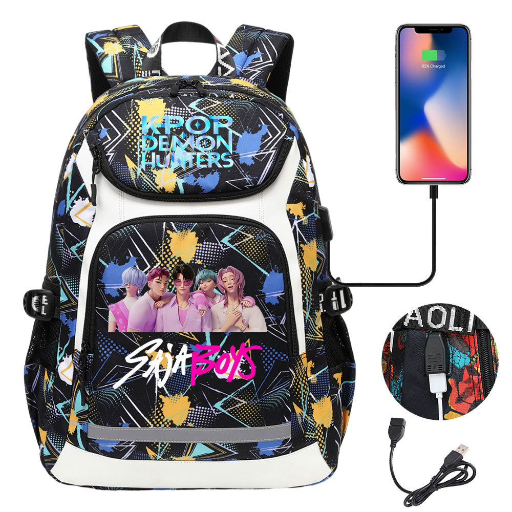 Kpop Demon Hunter USB Charging Backpack School NoteBook Laptop Travel Bags