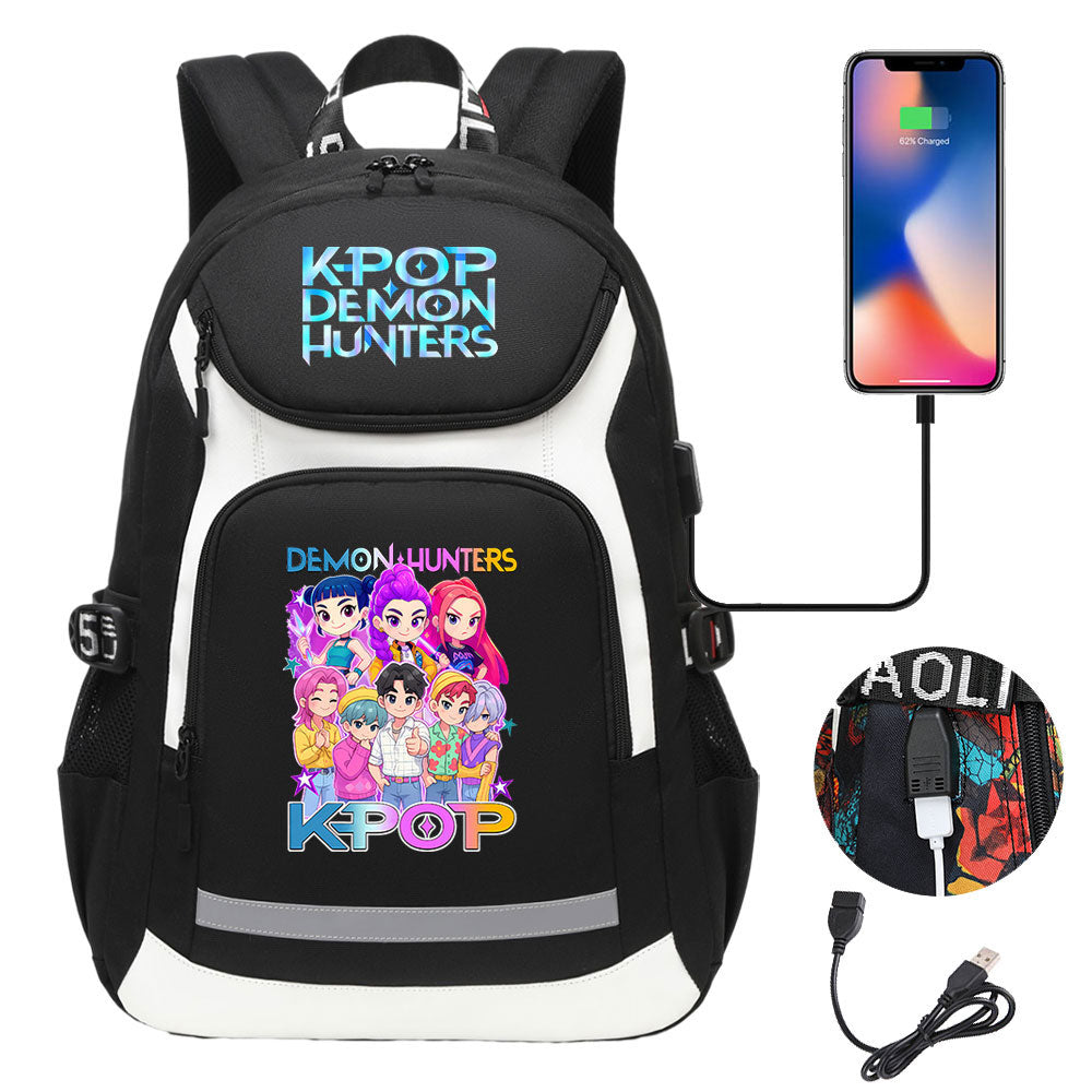 Kpop Demon Hunter USB Charging Backpack School NoteBook Laptop Travel Bags