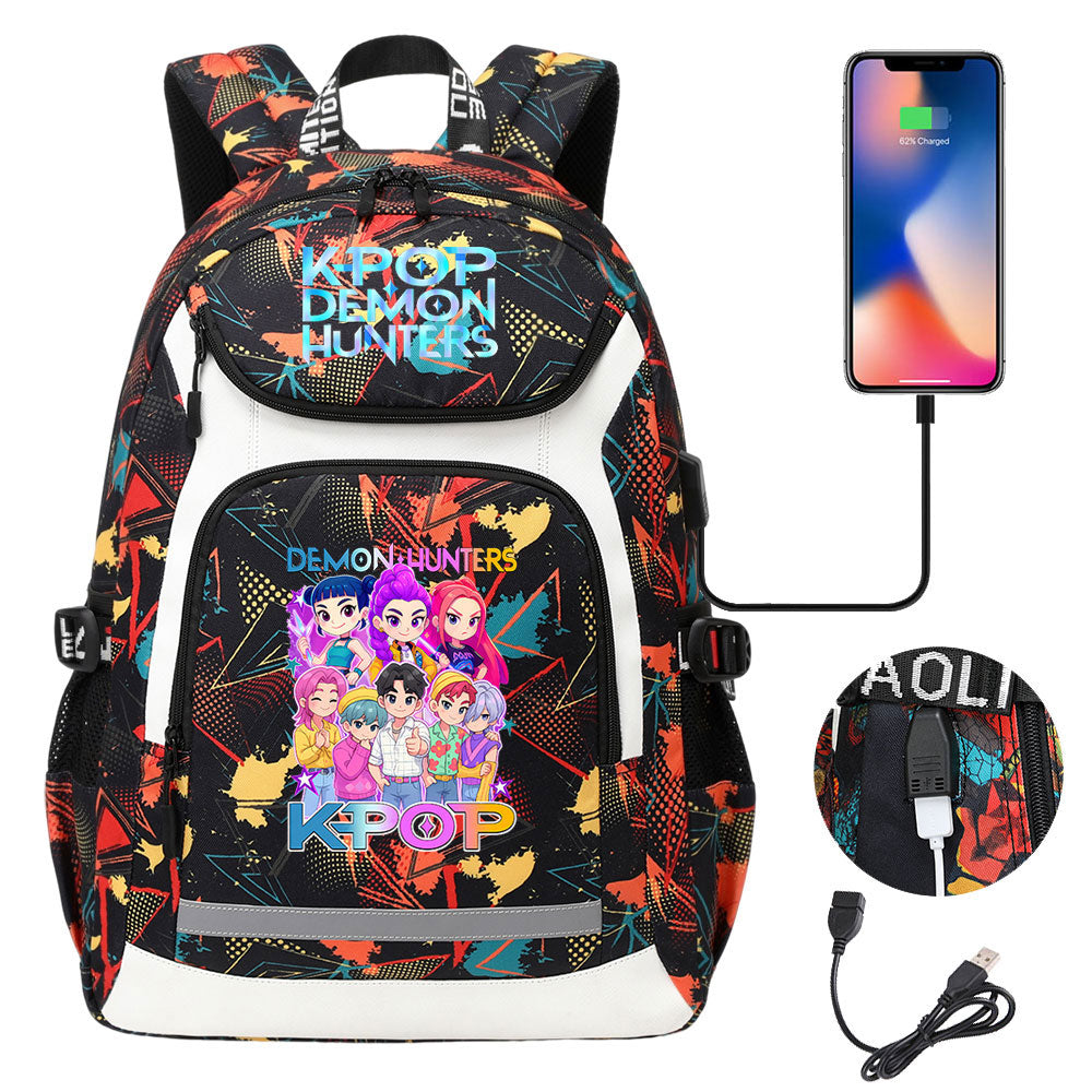 Kpop Demon Hunter USB Charging Backpack School NoteBook Laptop Travel Bags