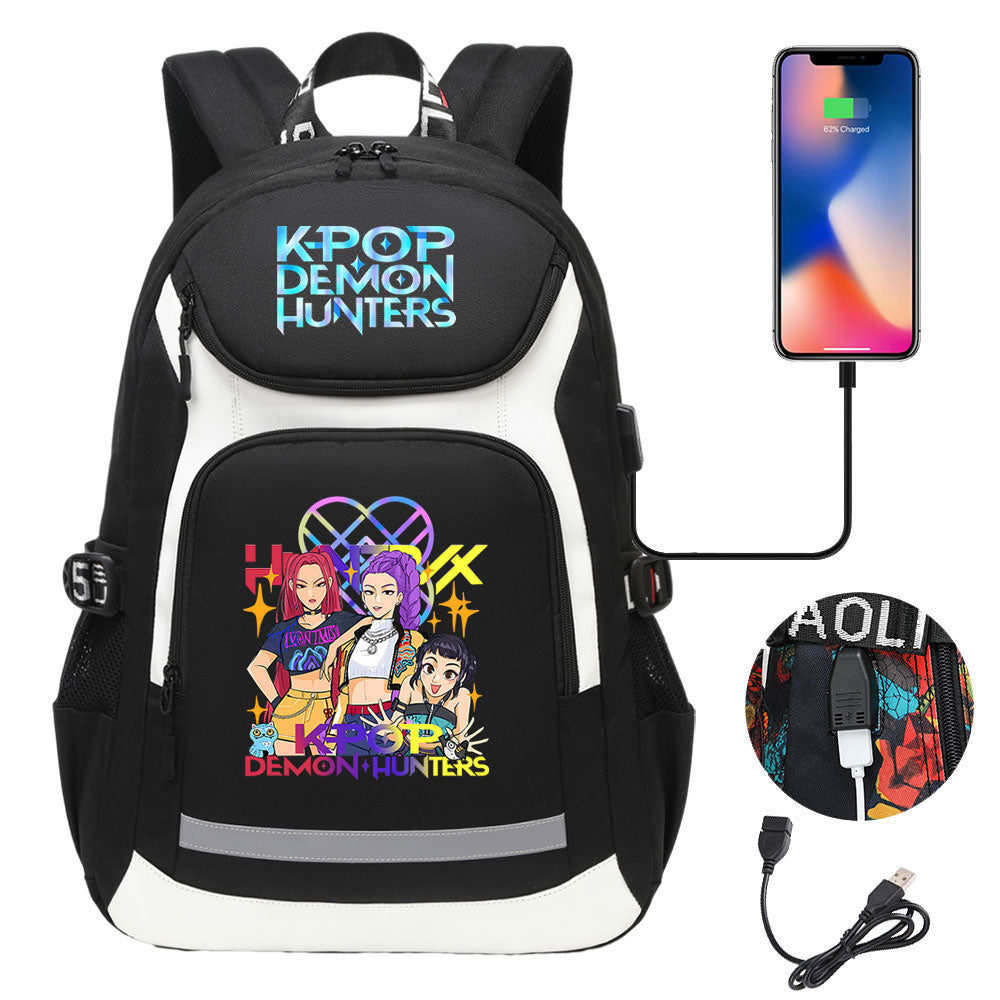 Kpop Demon Hunter USB Charging Backpack School NoteBook Laptop Travel Bags