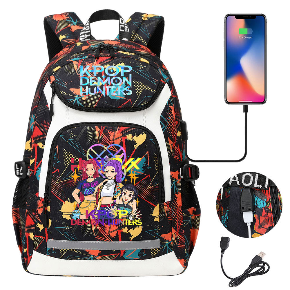Kpop Demon Hunter USB Charging Backpack School NoteBook Laptop Travel Bags