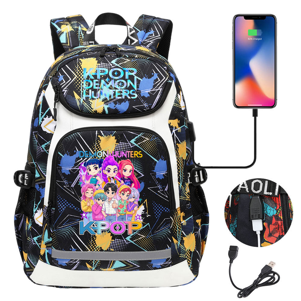 Kpop Demon Hunter USB Charging Backpack School NoteBook Laptop Travel Bags
