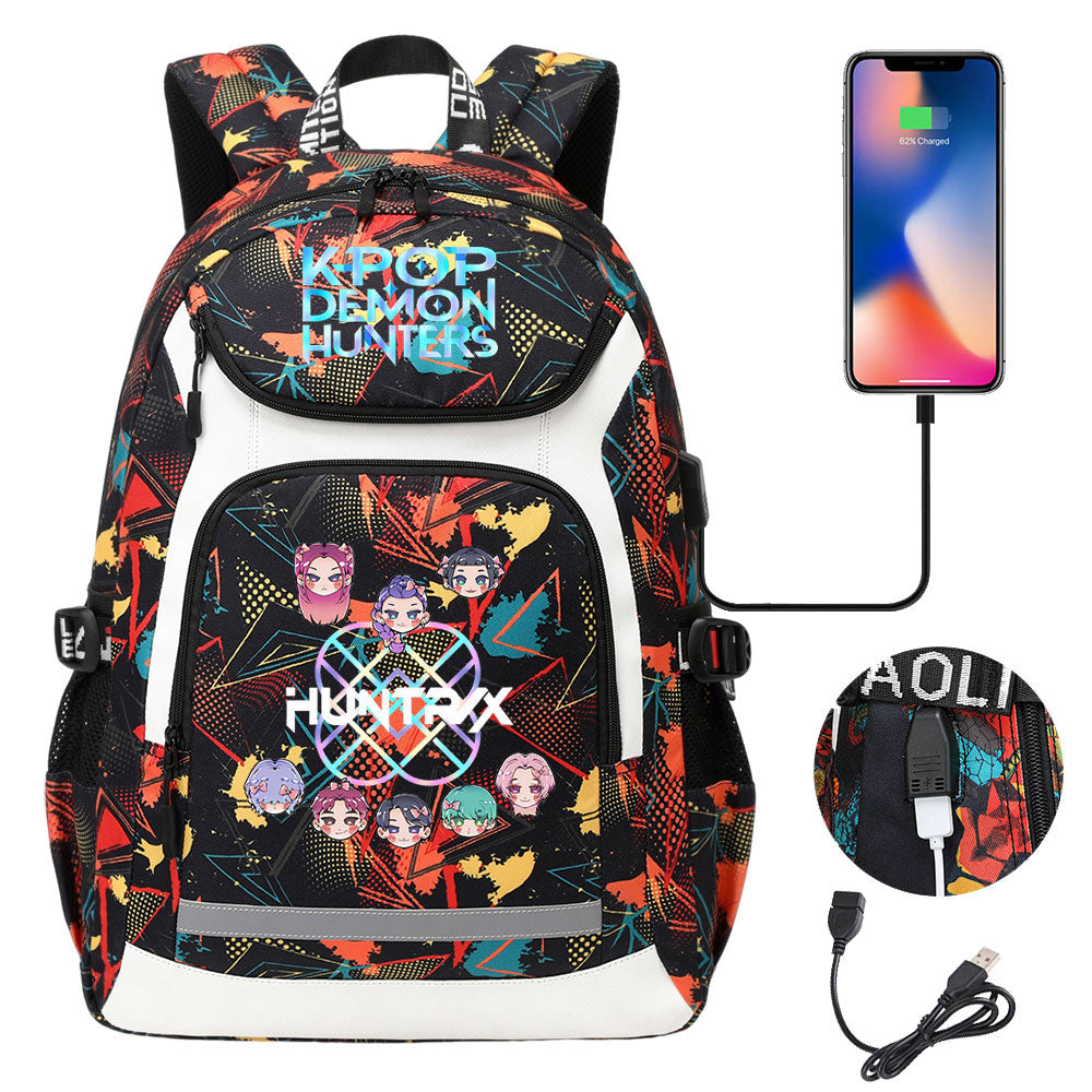 Kpop Demon Hunter USB Charging Backpack School NoteBook Laptop Travel Bags