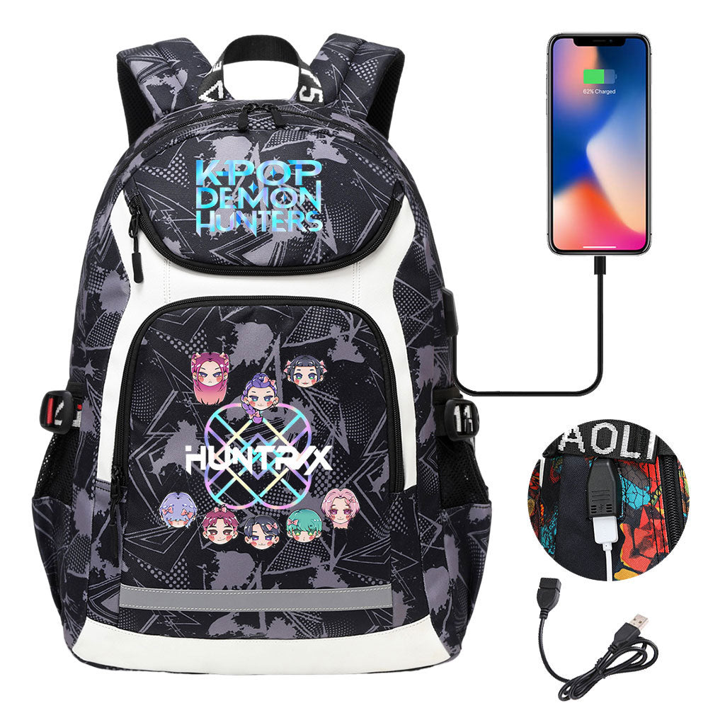 Kpop Demon Hunter USB Charging Backpack School NoteBook Laptop Travel Bags