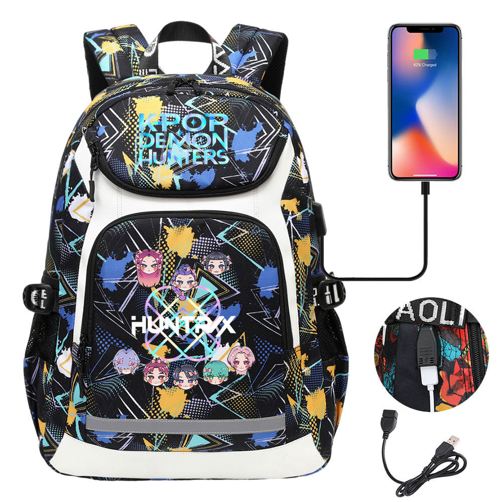 Kpop Demon Hunter USB Charging Backpack School NoteBook Laptop Travel Bags