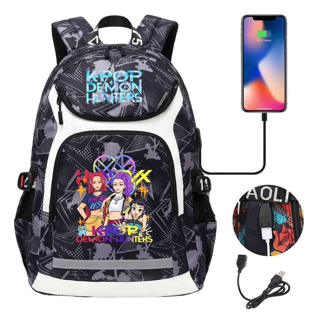 Kpop Demon Hunter USB Charging Backpack School NoteBook Laptop Travel Bags