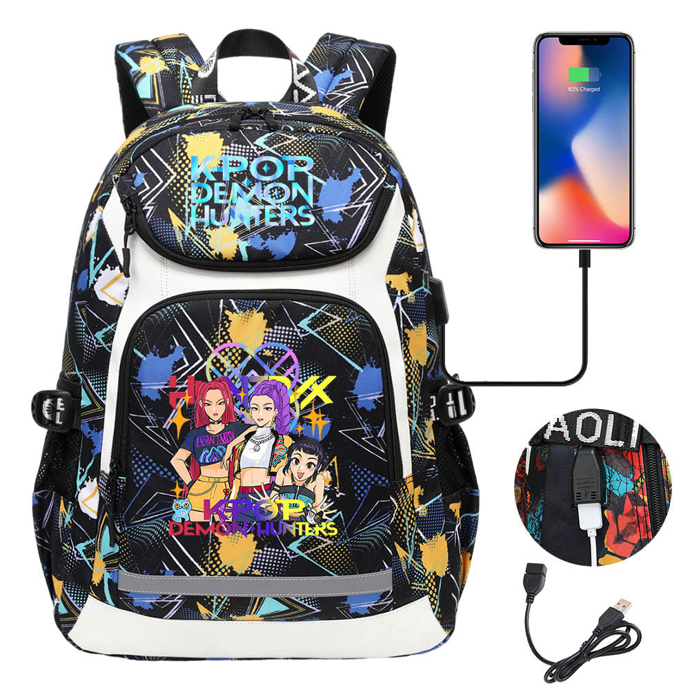 Kpop Demon Hunter USB Charging Backpack School NoteBook Laptop Travel Bags