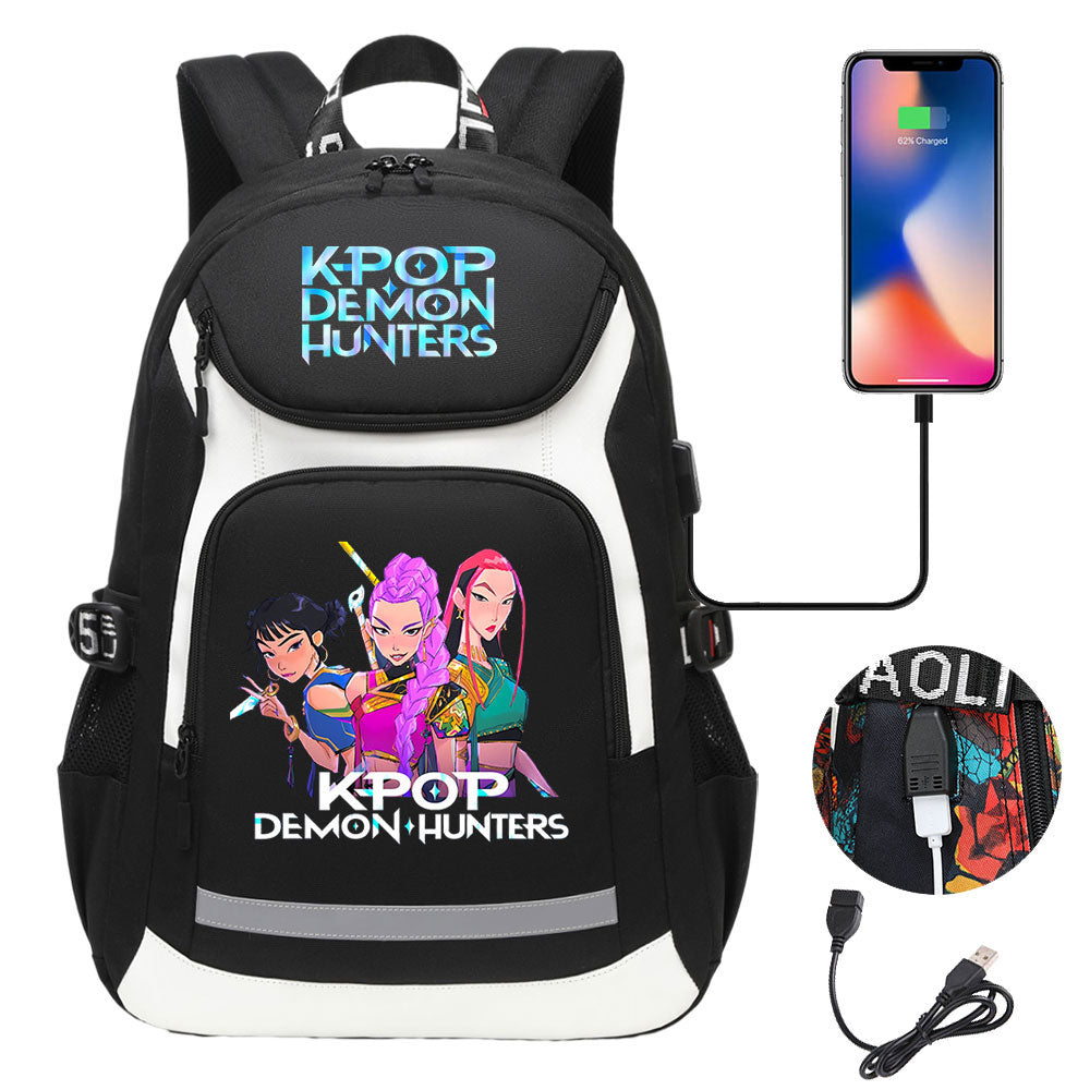 Kpop Demon Hunter USB Charging Backpack School NoteBook Laptop Travel Bags