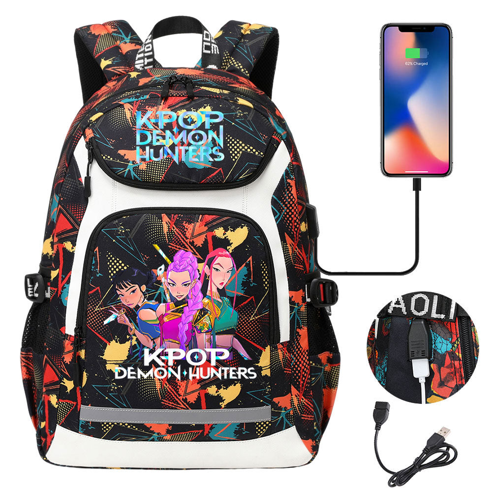 Kpop Demon Hunter USB Charging Backpack School NoteBook Laptop Travel Bags