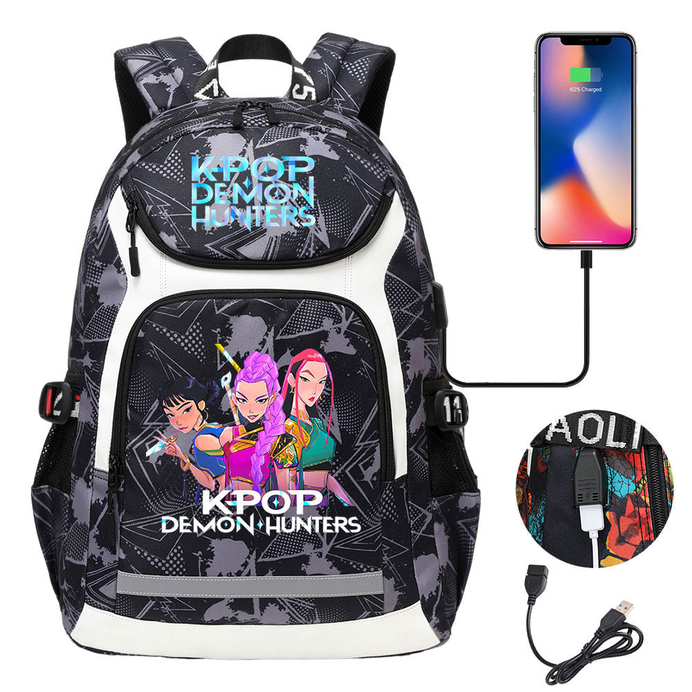 Kpop Demon Hunter USB Charging Backpack School NoteBook Laptop Travel Bags