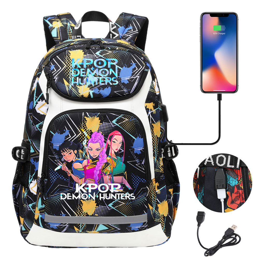 Kpop Demon Hunter USB Charging Backpack School NoteBook Laptop Travel Bags