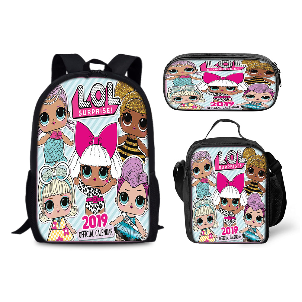 LOL Surprise Dolls Schoolbag Backpack Lunch Bag Pencil Case 3pcs Set Gift for Kids Students