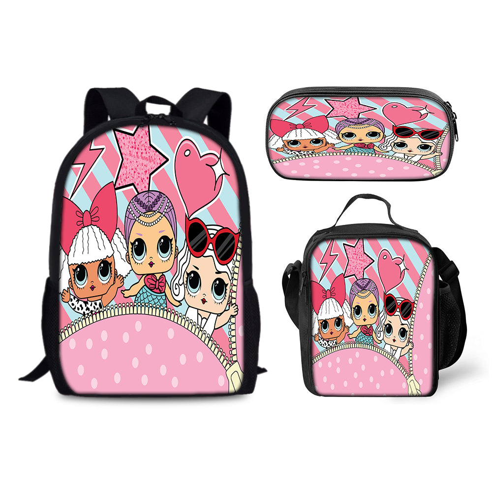 LOL Surprise Dolls Schoolbag Backpack Lunch Bag Pencil Case 3pcs Set Gift for Kids Students