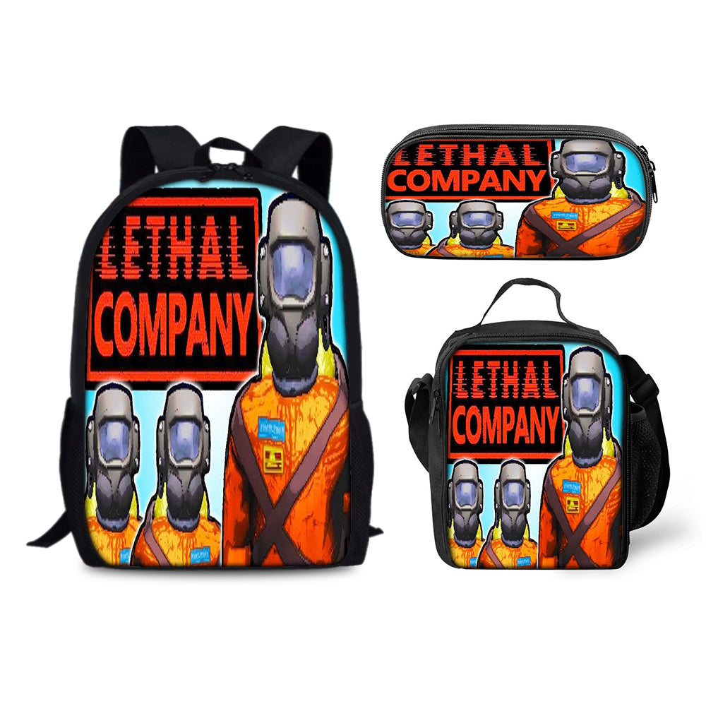 Lethal Company Schoolbag Backpack Lunch Bag Pencil Case 3pcs Set Gift for Kids Students