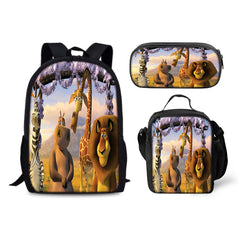 Madagascar3 Schoolbag Backpack Lunch Bag Pencil Case 3pcs Set Gift for Kids Students
