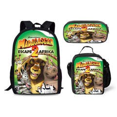 Madagascar3 Schoolbag Backpack Lunch Bag Pencil Case 3pcs Set Gift for Kids Students