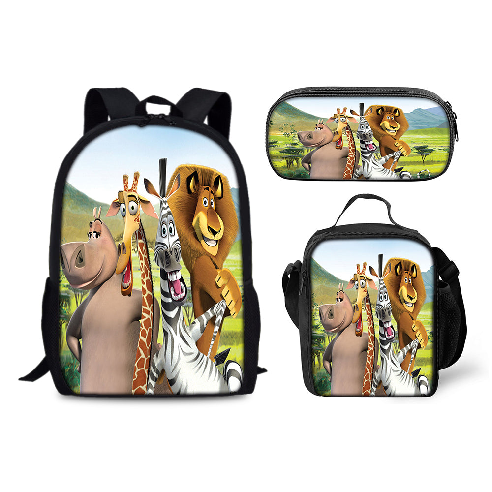 Madagascar3 Schoolbag Backpack Lunch Bag Pencil Case 3pcs Set Gift for Kids Students