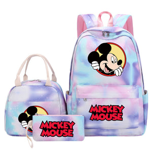 Mickey Mouse Pink Starry Sky SchoolBag Backpack Lunch Box Bag Book Pencil Bags  3pcs Set