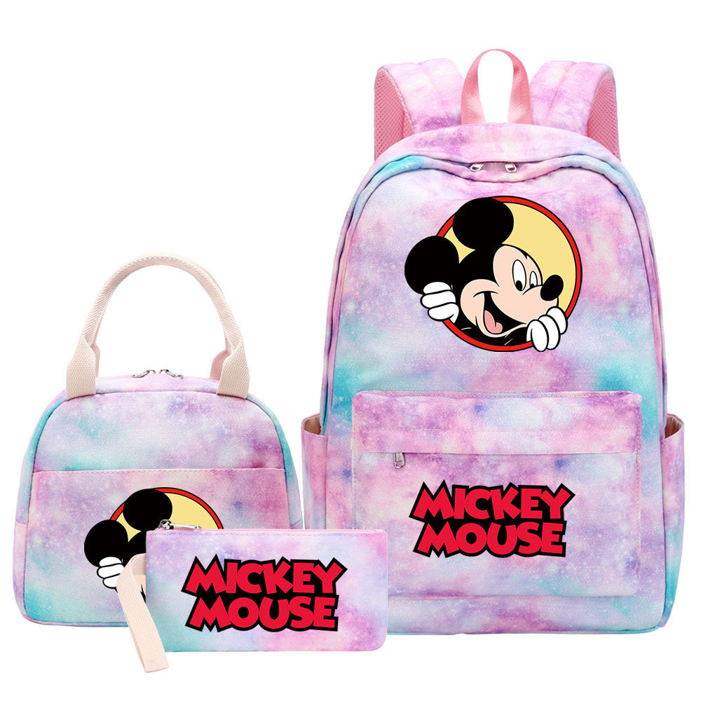 Mickey Mouse Pink Starry Sky SchoolBag Backpack Lunch Box Bag Book Pencil Bags  3pcs Set