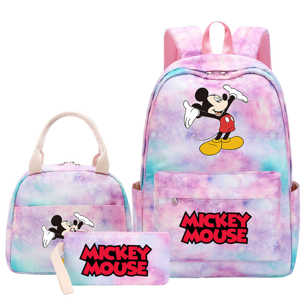 Mickey Mouse Pink Starry Sky SchoolBag Backpack Lunch Box Bag Book Pencil Bags  3pcs Set