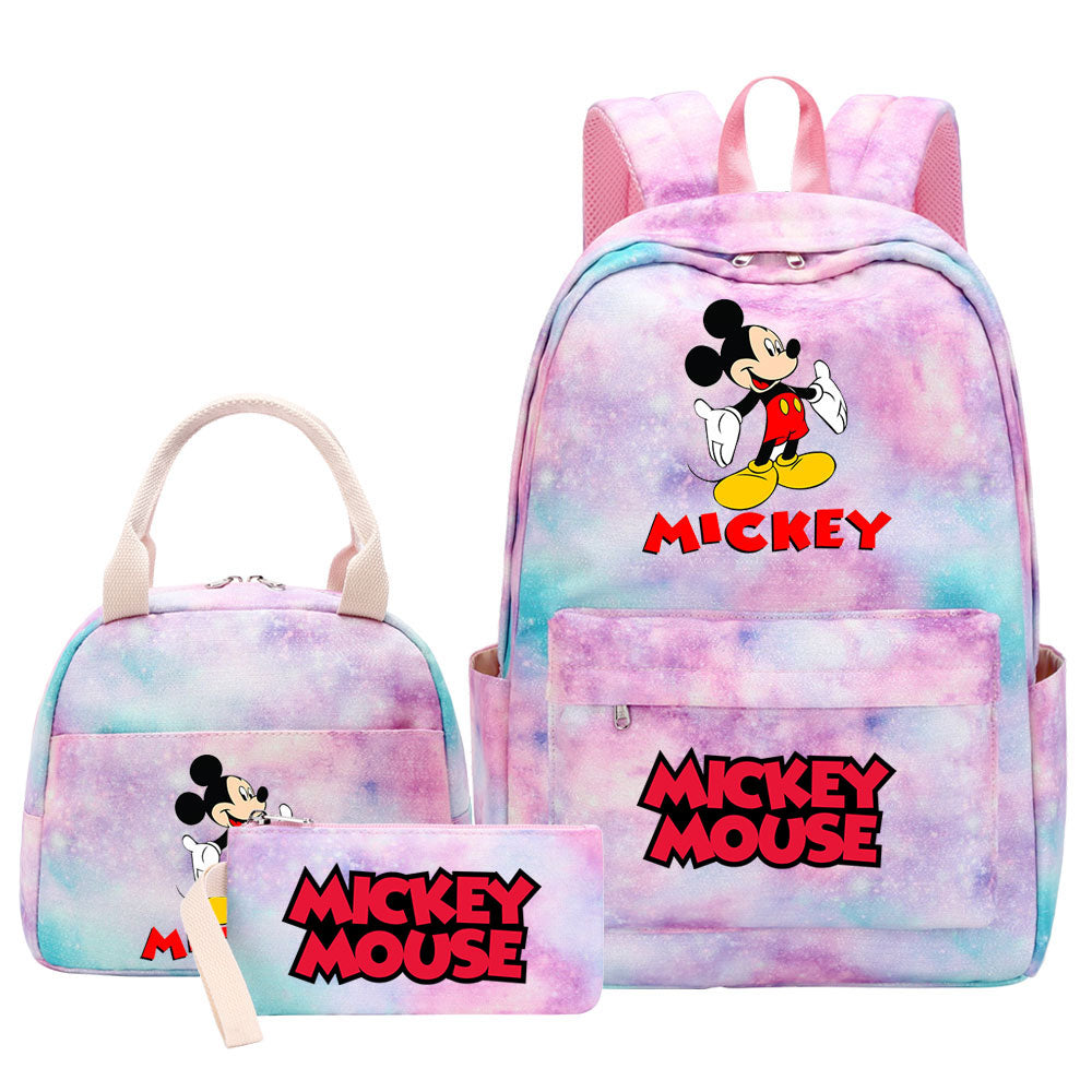 Mickey Mouse Pink Starry Sky SchoolBag Backpack Lunch Box Bag Book Pencil Bags  3pcs Set