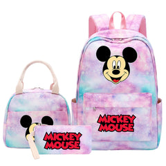 Mickey Mouse Pink Starry Sky SchoolBag Backpack Lunch Box Bag Book Pencil Bags  3pcs Set
