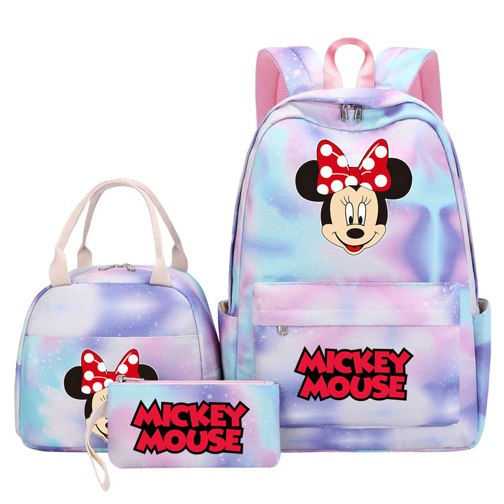 Mickey Mouse Pink Starry Sky SchoolBag Backpack Lunch Box Bag Book Pencil Bags  3pcs Set