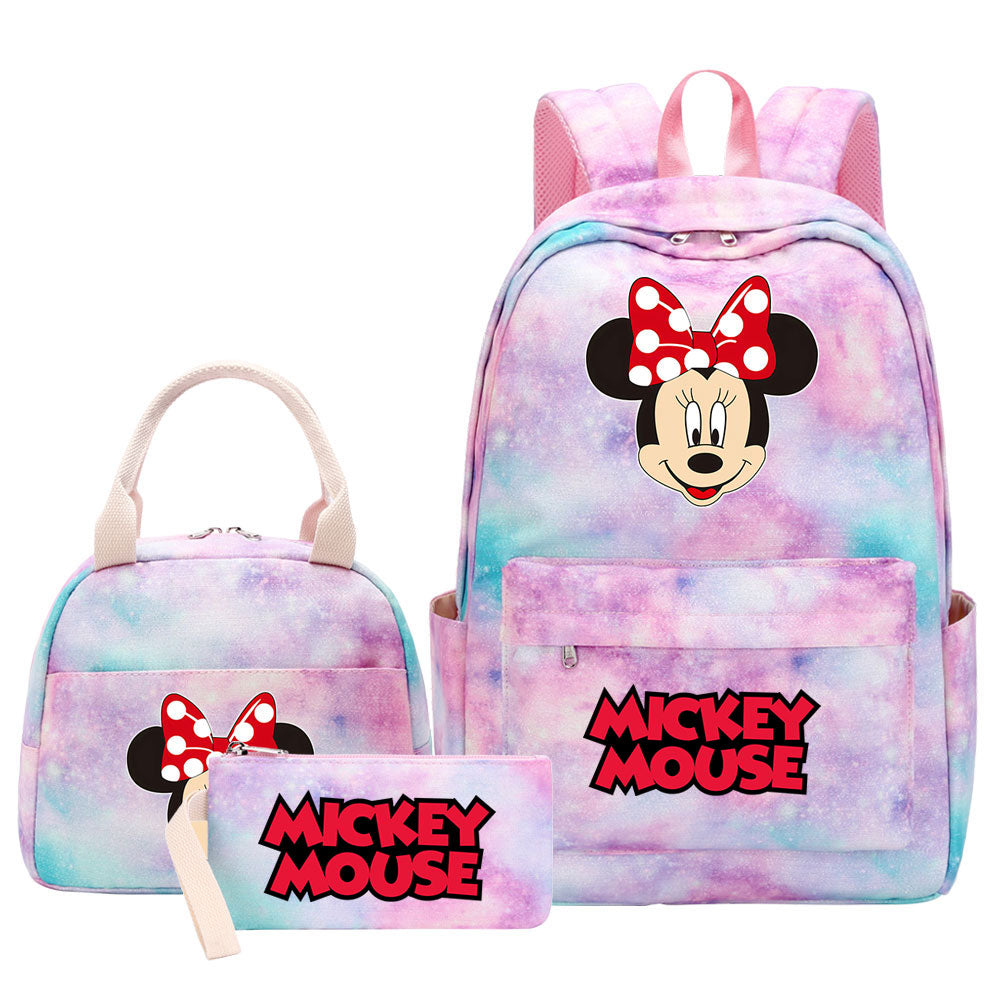 Mickey Mouse Pink Starry Sky SchoolBag Backpack Lunch Box Bag Book Pencil Bags  3pcs Set
