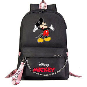 Mickey Mouse USB Charging Backpack Shoolbag Notebook Bag Gifts for Kids Students