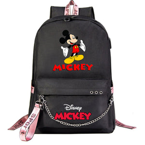 Mickey Mouse USB Charging Backpack Shoolbag Notebook Bag Gifts for Kids Students