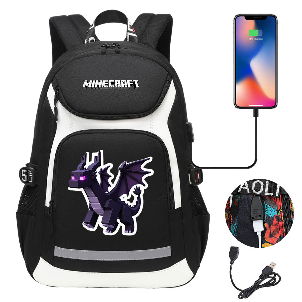 Minecraft Ender Dragon USB Charging Backpack School NoteBook Laptop Travel Bags