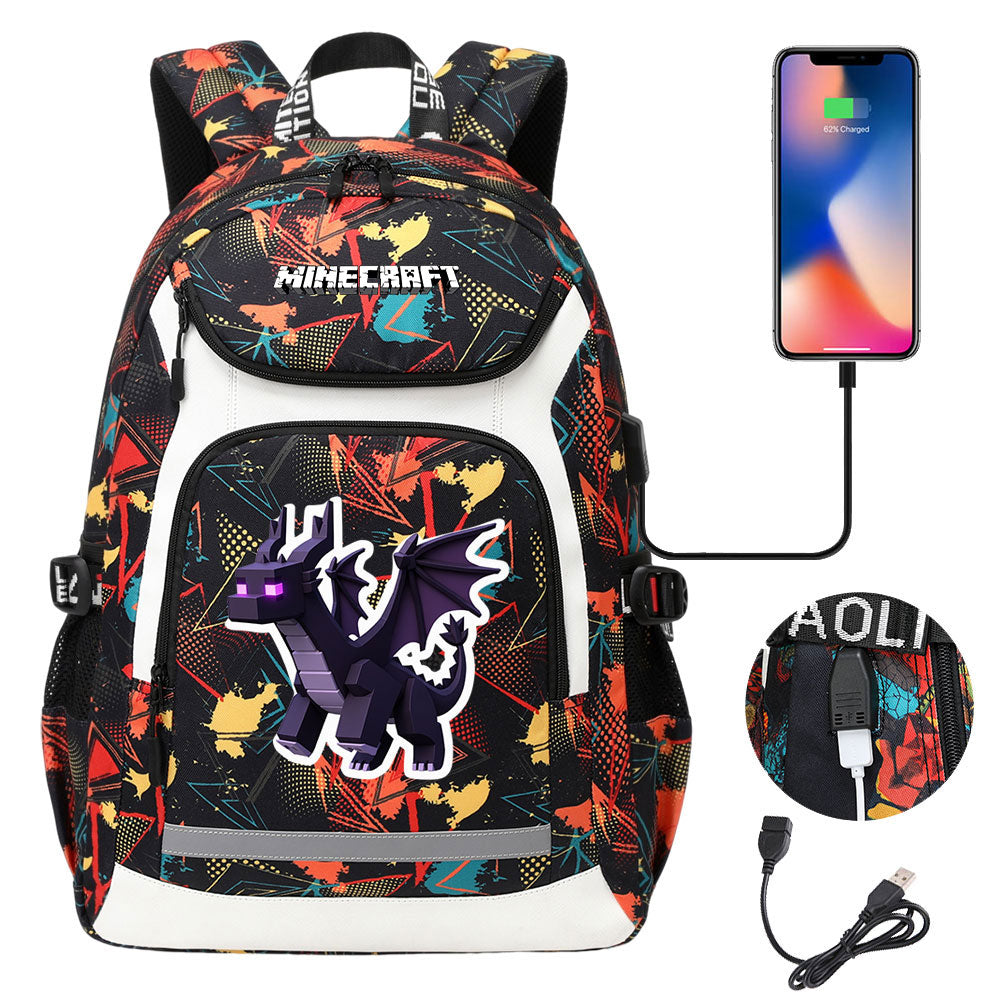 Minecraft Ender Dragon USB Charging Backpack School NoteBook Laptop Travel Bags