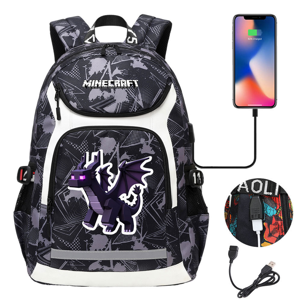 Minecraft Ender Dragon USB Charging Backpack School NoteBook Laptop Travel Bags