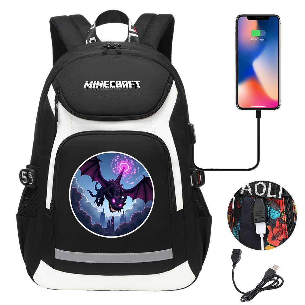 Minecraft Ender Dragon USB Charging Backpack School NoteBook Laptop Travel Bags
